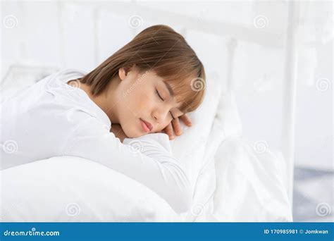 Beautiful Attractive Asian Woman Sleep And Sweet Dream On Bed Stock Image Image Of Beautiful