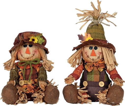 Transpac Imports His And Her Plaid Scarecrow Couple 9 X 8