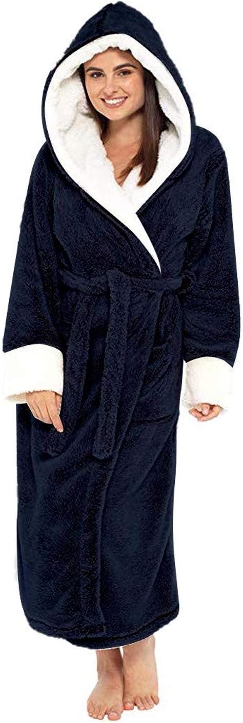 Nihewoo Womens Robe Hooded Cozy Plush Warm Flannel Bathrobe Winter Wrap
