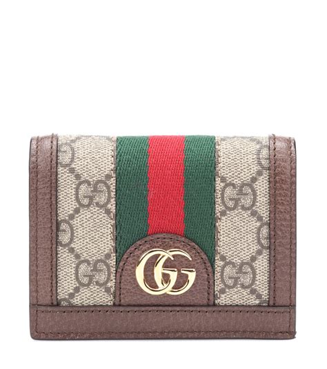 Gucci Leather Ophidia Gg Supreme Compact Wallet In Beigebrown Brown