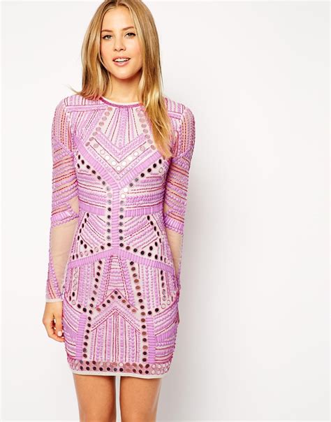 Lyst Asos Embellished Mirror Bodycon Dress In Pink