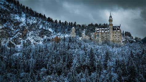 Neuschwanstein Castle Winter Scenery Hohenschwangau Bavaria Germany 4k