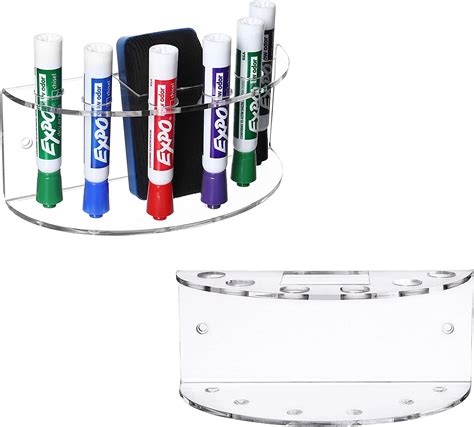 Set Of 2 Clear Acrylic Wall Mountable Dry Erase Marker And Eraser Holders
