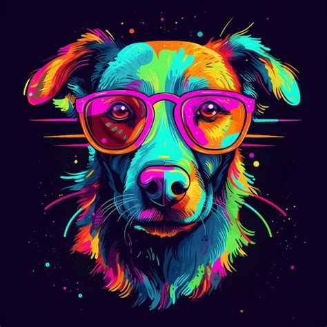 Premium Ai Image Portrait With Many Colors And A Dog Wearing Glasses