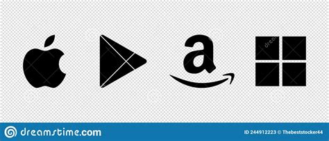 Amazon Apple Play Store And Microsoft Store Icon On Transparent