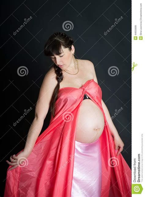 Pregnant Brunette Woman On Dark Background Stock Image Image Of Belly Pregnant 44655699