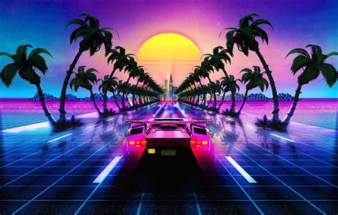 1080p Free Download Retro Neon Background Beautiful Vhs Palm Trees