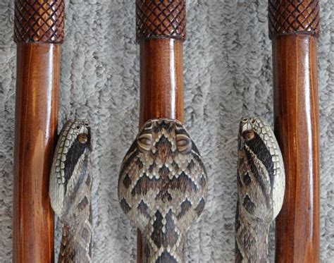 Rattlesnake Walking Stick Carved Out Of A Single Piece Of Wood 44 With