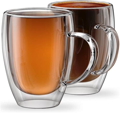 glass coffee or tea mugs 12oz or 350ml double walled set of 2 insulated tea cappuccino