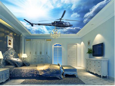 Stereoscopic 3d Wallpaper Blue Sky And Cloud Ceiling Plane