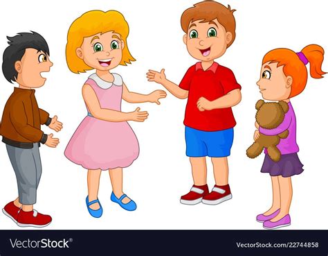 Illustration Of Cartoon Happy Kids Talking Isolated On White Background