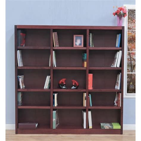 Traditional 72 Tall 15 Shelf Triple Wide Wood Bookcase In Cherry