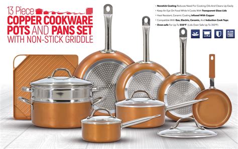 Copper Pots And Pans Set Cookware Set Copper Pan Set Ceramic 13 Pc Kitchen Dining And Bar Home