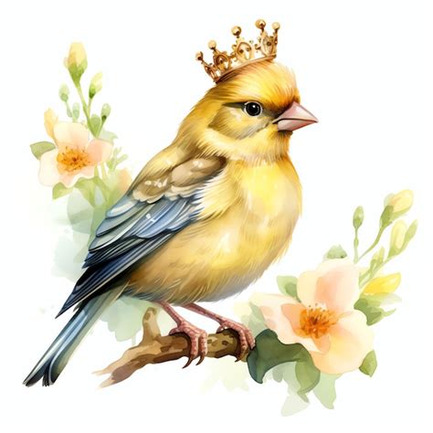 Premium Ai Image Cute Goldencrowned Kinglet Bird Watercolor