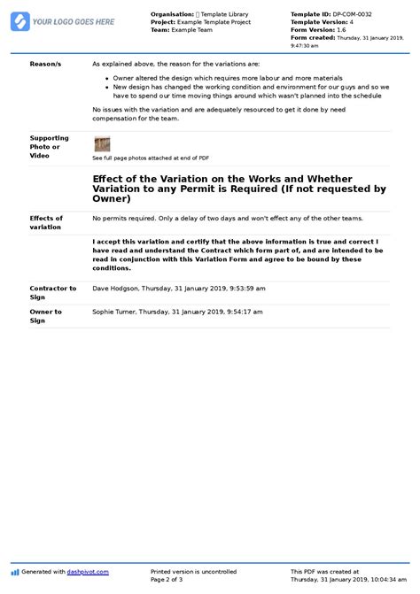 Building Contract Variation Template Free And Customisable