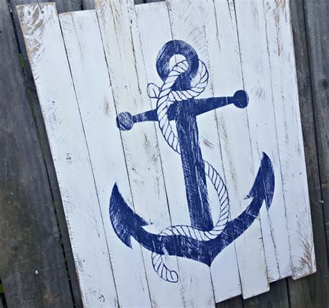 Large Handcrafted Distressed Reclaimed Wooden Anchor Sign Aftcra