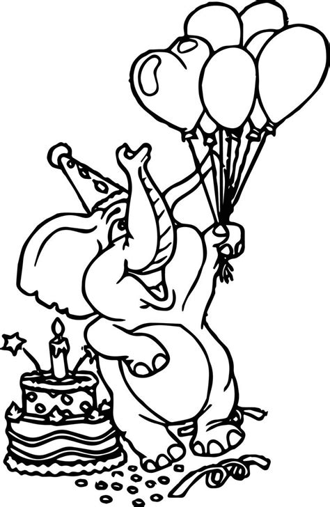 Elephant Happy Birthday Coloring Page