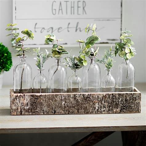 Birch Crate Glass Bottle Vase Runner Set Nature Decor Decor Crates
