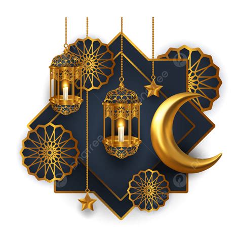 Golden Ramadan Kareem 3d Moon Star And Lamp Vector Png Ramadan