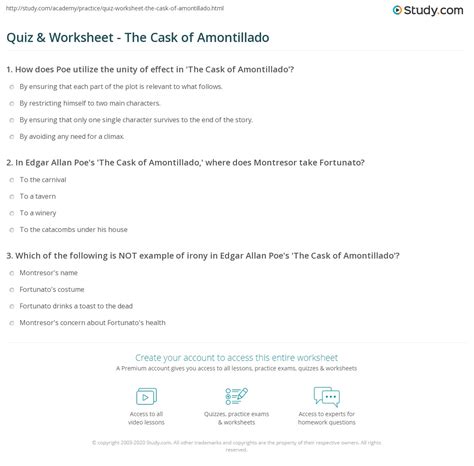 (1) fortunato tells montresor not to worry about his cough, that it will not kill him. Quiz & Worksheet - The Cask of Amontillado | Study.com
