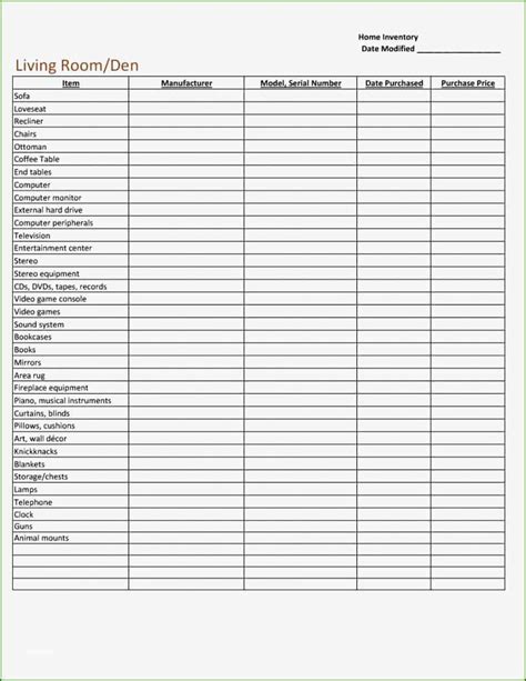 Creating A Personal Property Inventory List Template In 2023 Free