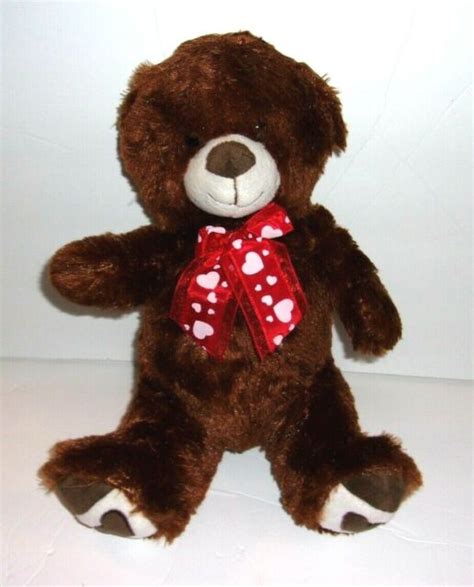 Best Made Toys Brown Teddy Bear Red Ribbon Bow White Hearts Plush 12