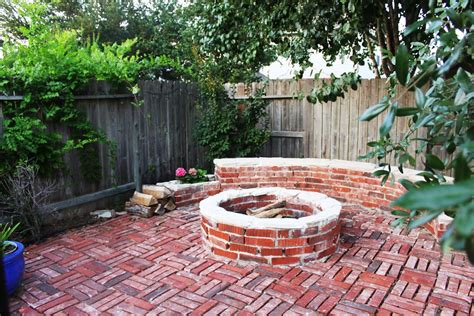 Hubby Designed This Brick Patio Area Along With The Fire Pit And Bench