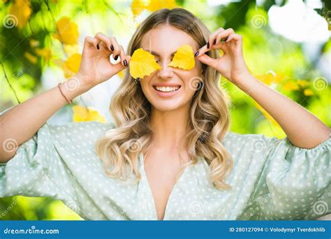 Autumn Romance Woman With Leaves Female Model On Foliage Day Dream And Lifestyle Beauty