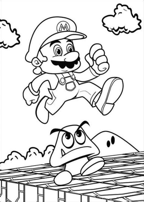 A video game with mario and goomba. Super Mario Coloring Pages
