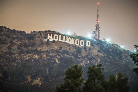 Hollywood Sign Lit At Night Editorial Stock Photo Image Of Actor