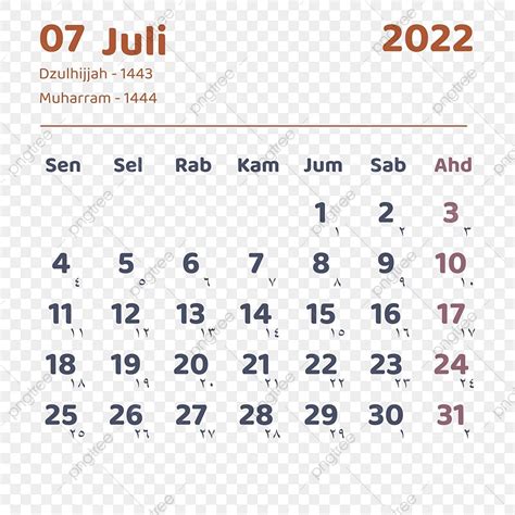2022 Juli Kalender Mit Masehi Und Hijriah Stil 2022 Kalender Juli