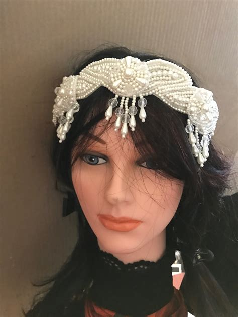 Vintage Pearl Tiara White Floral Crown Wedding Etsy