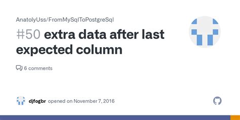 Extra Data After Last Expected Column Issue 50 AnatolyUss