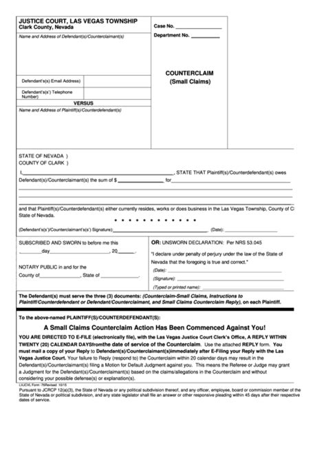 Small Claims Court Counterclaim Form