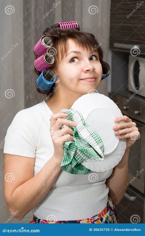 Housewife Wipes Plate And Dreams Stock Image Image Of Beautiful Looking 30635735