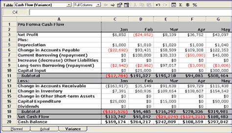 plan  actual part  cash flow  profit  loss