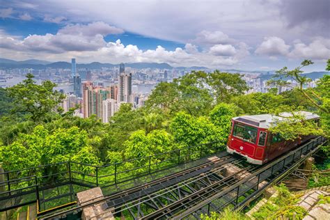 Victoria Peak Tram And Hong Kong City Skyline In China 1310063 Stock