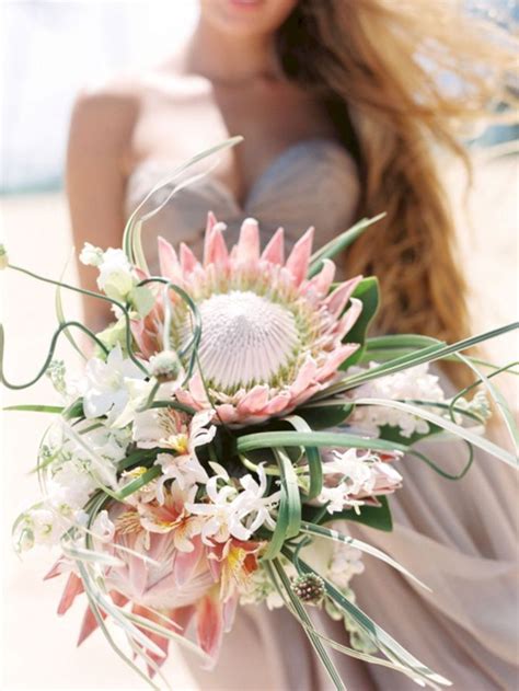 45 Beautiful Protea Wedding Bouquet Ideas Tropical Wedding Flowers