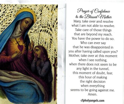 Mary Take And Resolve Prayer Card Of Confidence To The Blessed Mother