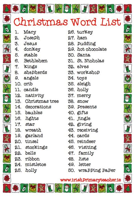 Christmas Word List Irish Primary Teacher Christmas Words Word