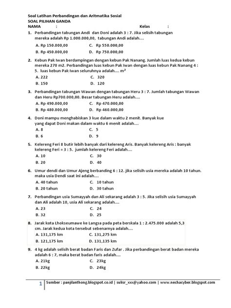 Latihan soal matematika smp aritmatika sosial kelas 7 i. 12++ Contoh Soal Aritmatika Pilihan Ganda - Kumpulan ...
