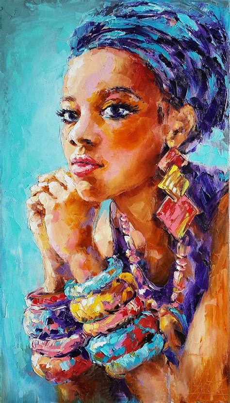 Portrait Of An African Woman Painting By Viktorija Lapteva African Art Paintings African