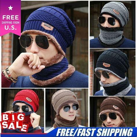 Winter Mens Womens Baggy Slouchy Knit Warm Beanie Hat And Scarf Ski