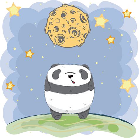 Cute Baby Panda Under Moon At Night 681557 Vector Art At Vecteezy