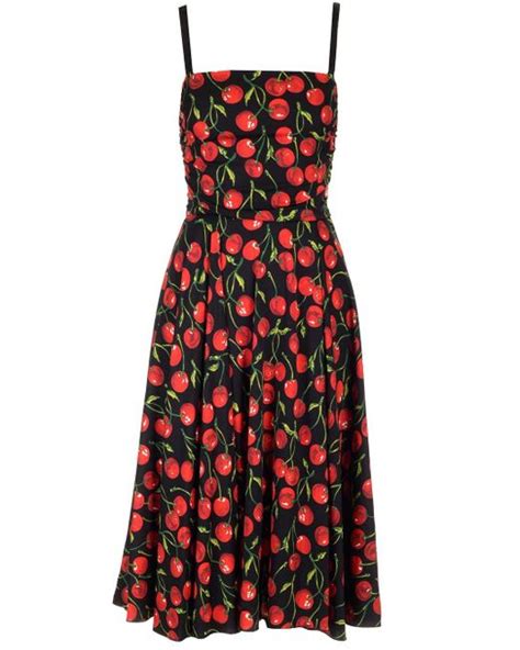 Dolce And Gabbana Cherry Print Silk Midi Dress In Red Lyst