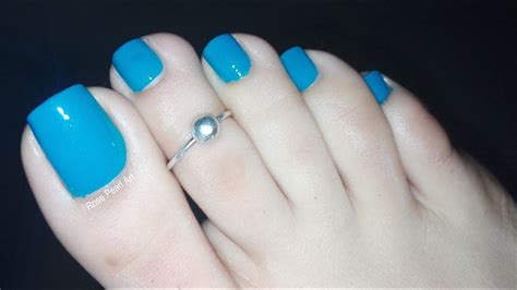 Beautiful Warm Blue Nail Polish On My Long Toe Nails Pedicure At Home
