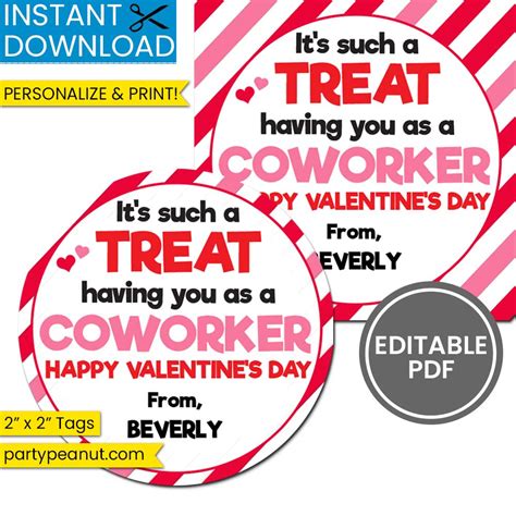 Treat Having You As Coworker Valentines Day Tags Party Peanut
