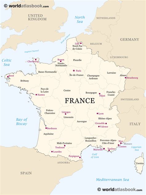 France simple outline map with yellow direction guide arrows. Political Map of France with cities | France map, Ancient china map, France for kids