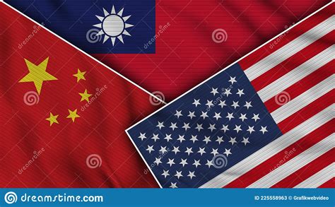 Taiwan United States Of America China Flags Together Fabric Texture
