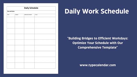 Free Printable Daily Work Schedule Templates Excel Pdf Word